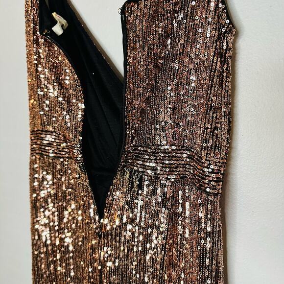 RACHEL RACHEL ROY Gold Sequined Sleeveless Suplice V-Neck Midi Dress Size 12 - Picture 9 of 9